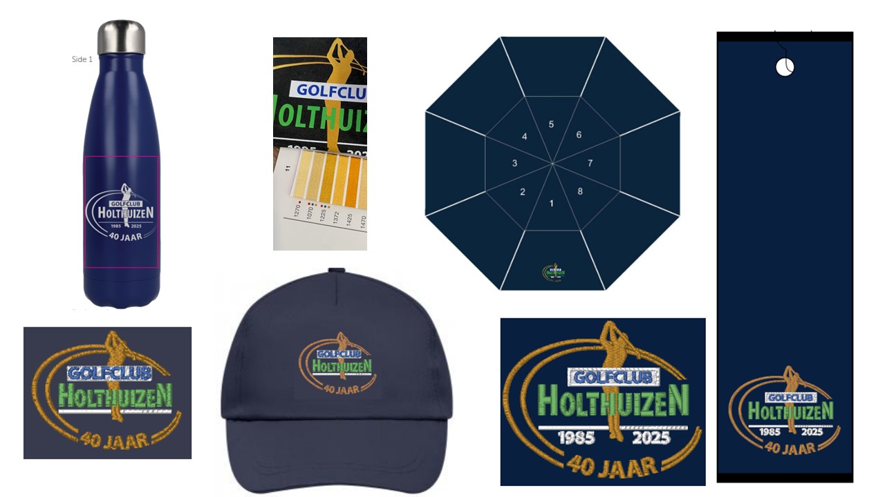 Custom made merchandise Golfclub Holthuizen – bidon – paraplu – golf handdoek – cap – pet – MABUTEX Bedrijfskleding Leek